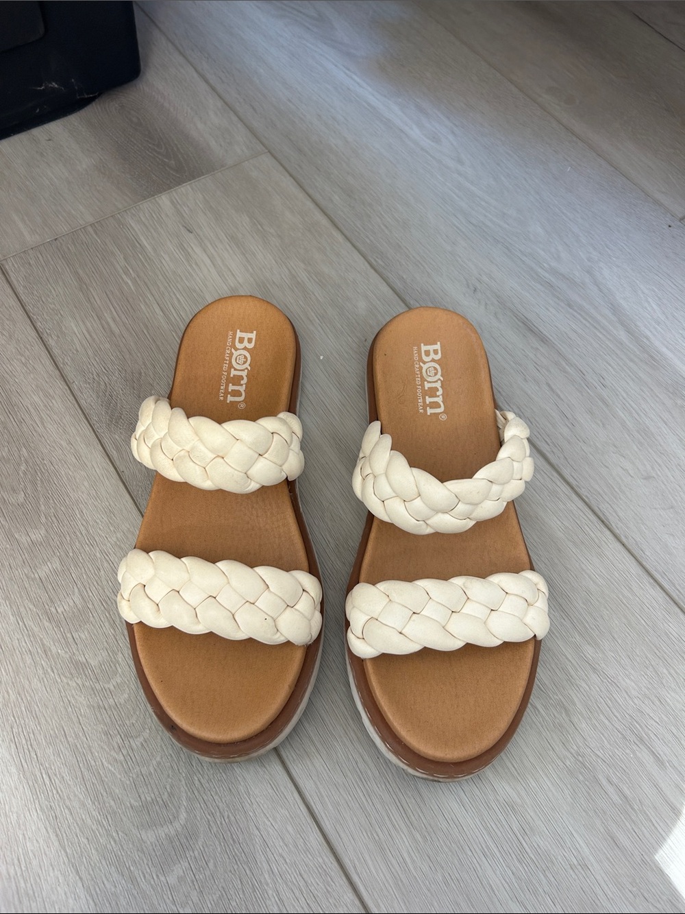 Born Braided Double-Strap Slide Sandals in Cream
